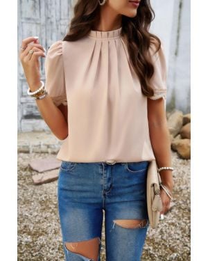 Fashnzfab Crew Neck Solid Ruffle Loose Fit Dressy Elegant Shirt - Blue