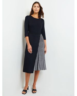 Misook Pleated Contrast Panel Soft Knit Dress - Blue
