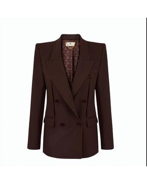 Elisabetta Franchi Lightweight Crepe Peak Lapel Double Jacket - Brown