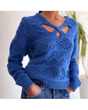 Sea Crochet Knit Sweater - Blue