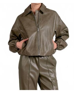 Elan Classic Bomber Leather Jacket - Brown