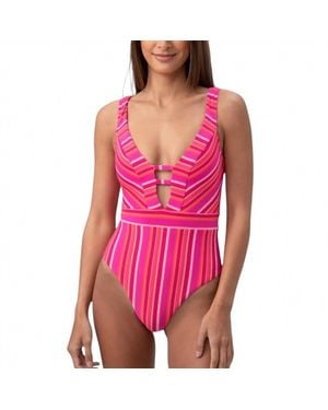 Trina Turk Marai Halter Plunge One Piece Swimsuit - Pink