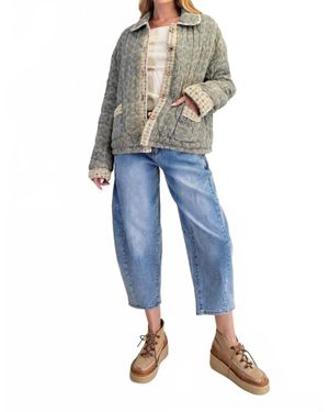 Easel Oversized Gingham And Plaid Quilted Jacket - Blue