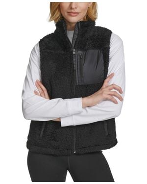 Calvin Klein Performance Sherpa Vest Mock Neck Full Zip Fts602 - Black