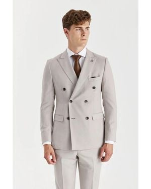 Paul Andrew Blazer Classic Birdseye Double Breasted Tailored Fit Jacket - Gray