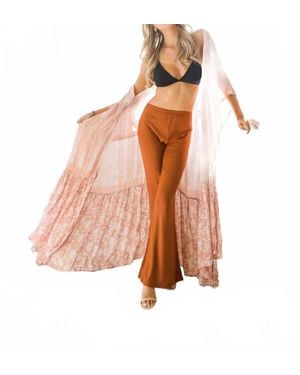 Leto Paisley Longline Ruffle Kimono - Brown