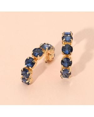 Fashnzfab Faceted Round Stone Hoop Earrings - Blue