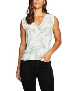 Chaser Brand Gauze Jersey Rolled Armhole V Neck Muscle Tank - White