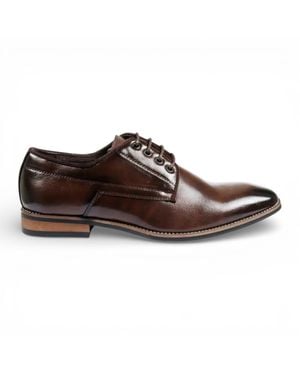 Infinity Leather Classic Plain Toe Lace-Up Derby Brogue Formal Shoes - Brown