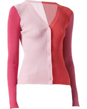 STAUD Color Block Ribbed Knit V-Neck Cargo Sweater, Flamingo Multi - Pink