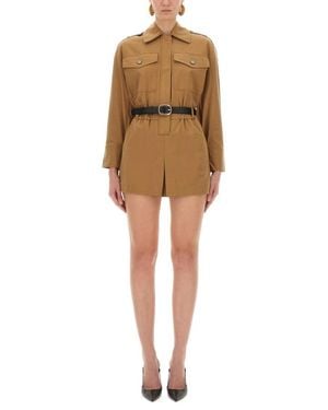 Self-Portrait Structured Twill Suit With Belted Waist - Natural