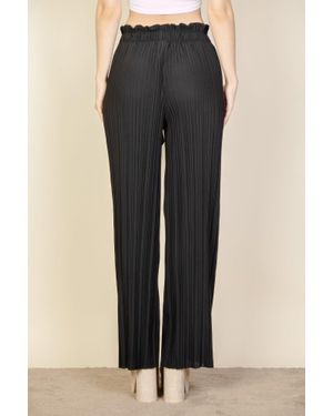 TRUEDAMES Pleated Stretch Crepe Pull-On Wide Leg Tie Front Pants - Black
