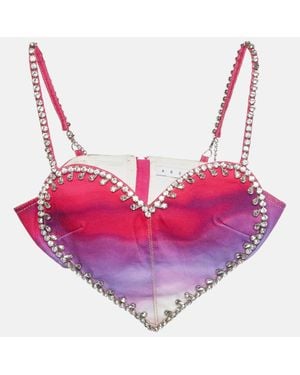 Area Ombre Denim Crystal Embellished Crop Top - Pink