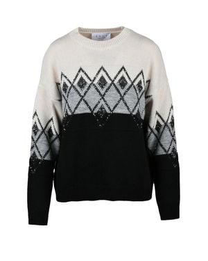 Kaos Crew Neck Mixed Fiber Sweater With Geometric Pattern - Gray
