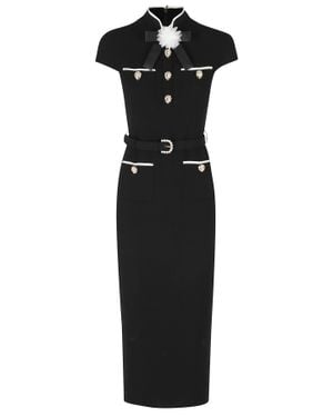 Self-Portrait Bow Jeweled Buttons Wool Crepe Midi Dress - Black