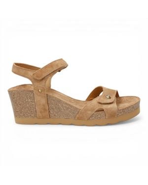Panama Jack Wedge Bark Suede Leather Sandals - Brown