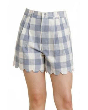 AUREUM Scallop Edge Gingham Shorts - Blue