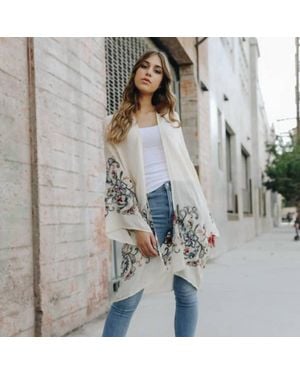 Leto Embroidered Floral Kimono - Gray