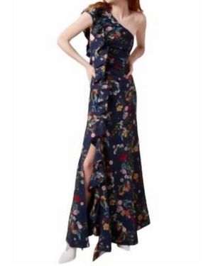 C/meo Collective One Shoulder Ruffle Floral Maxi Dress - Blue