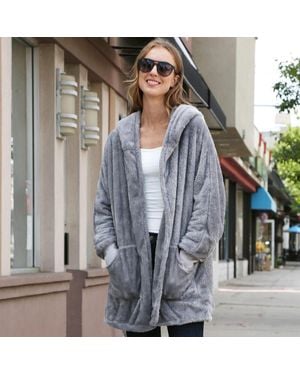 TRUEDAMES Front Pockets Oversized Solid Hoodie Jacket - Gray