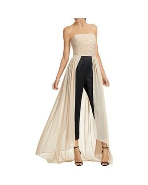 Halston Chiffon Pleated Jumpsuit - Natural