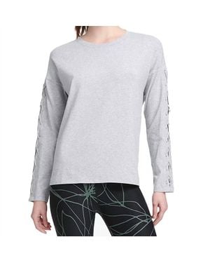 DKNY Lace Up Long Sleeve Jewel Neck Top - Gray