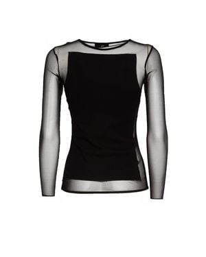 Dondup Slim-Fit Long Sleeve Top With Sheer Tulle Sleeves - Black