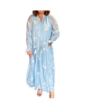 J.Nna Embroidered Long Sleeve Maxi Dress - Blue