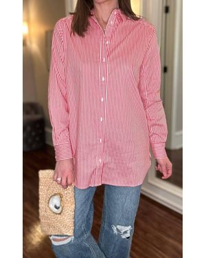 YEST Rae Coral Striped Button Up - Pink
