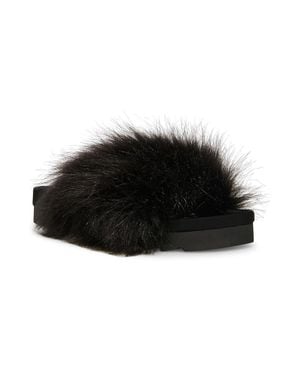 Steve Madden Amari Faux Fur Comfort Insole Footbed Sandals - Black