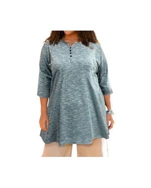 On The Plus Side 3/4 Sleeve Heartwood Henley Tee - Blue