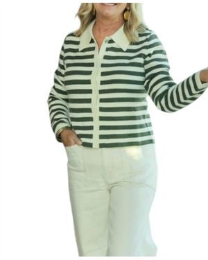 Thml Striped Button Cardigan - Green
