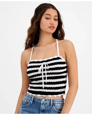 Tommy Hilfiger Tank Top Womensblack Striped Crochet Tie Front Cropped Fts1325
