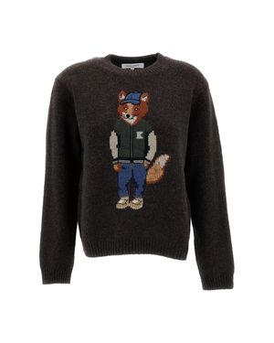 Maison Kitsuné Dark Dressed Fox Wool-Blend Knit Sweater - Black