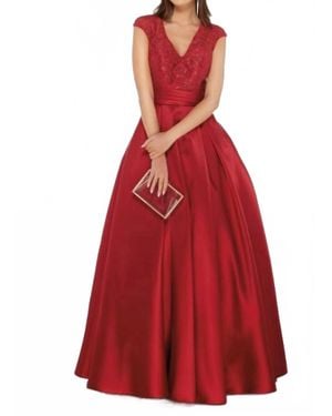 Alyce Paris Pleated Skirt Lace Bodice Dress - Red