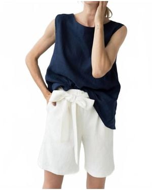 La Muse High Waisted Linen Short - Blue