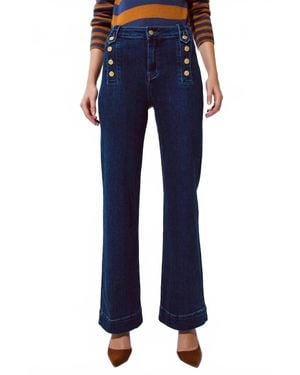 Q2 Marine Flare Jeans With Button Detailing - Blue
