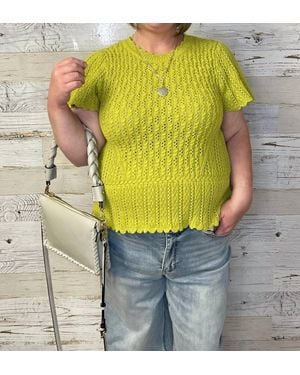 Democracy Peplum Crochet Sweater Top - Yellow
