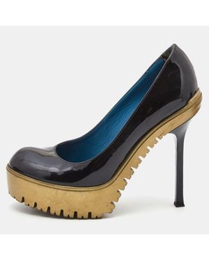 Saint Laurent Size 36 Patent Leather Platform Pumps - Blue