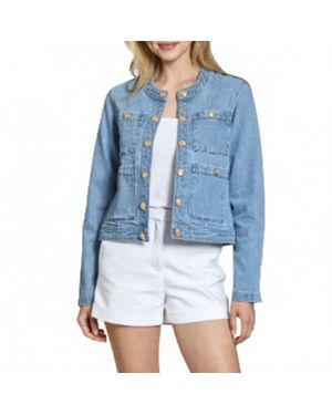 11 Uptown Collarless Denim Jacket - Blue