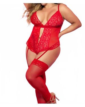 MAPALE Lacy Teddy Bodysuit - Red