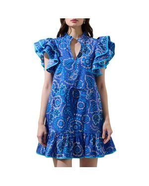 Sugarlips Kenner Floral Alina Ruffle Shift Mini Dress - Blue
