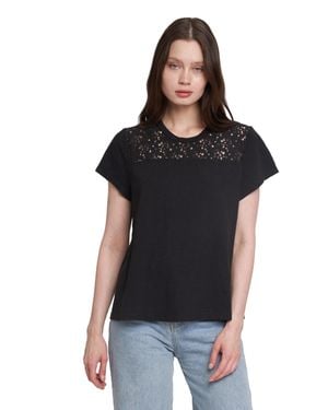 Wilt Easy S/S Crew Lace Yoke Tee - Black