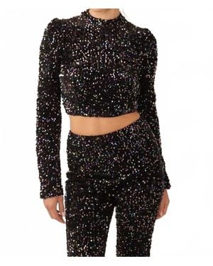 Idem Ditto Velvet Sequins Long Sleeve Crop Top - Black