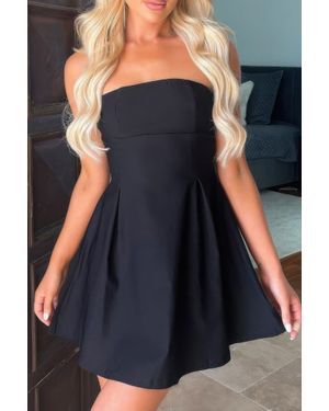 TRUEDAMES Off Shoulder Elegant Tube Cuff A Swing Short Dress - Blue