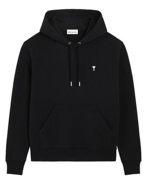 Ami Paris Cropped Hoodie With Ami De Coeur Embroidery - Black