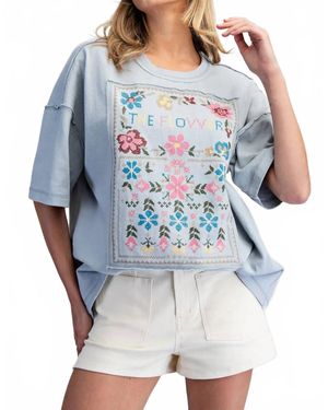 Eesome Soft Washed Flower Patch Graphic T Shirt - Blue