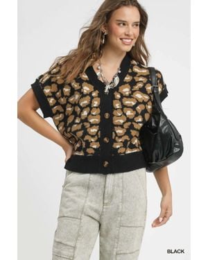 TRUEDAMES Leopard Button Down Short Sleeve Cardigan - Metallic