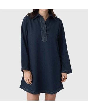 Never A Wallflower Split Neck Dress - Blue