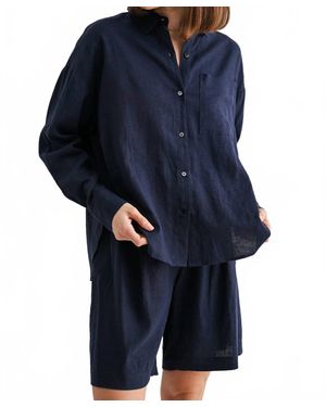 Fun 2 Fun Linen Drop Shoulder Shirt - Blue